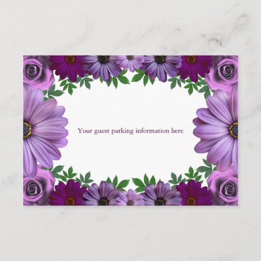 Regal Paars Floral Wedding Reception Informatiekaartje (Achterkant)