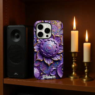 Regal Paarse Bloemen Abstracte Kunst iPhone 16 Pro Hoesje