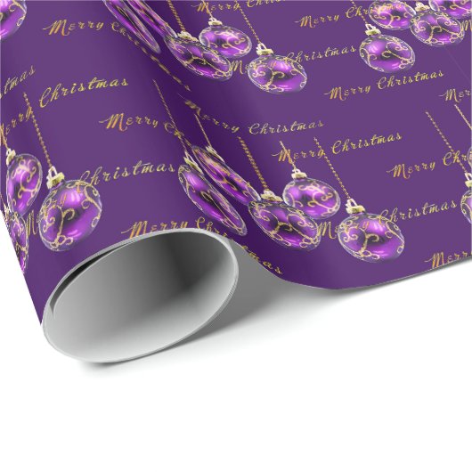 Regal Paarse en Gold Merry Christmas Luxury Cadeaupapier (Rol Hoek)