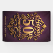 Regal Paarse en gouden 50ste bruiloft Jubileum Spandoek (Horizontaal)