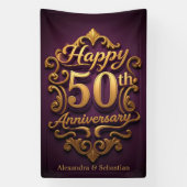 Regal Paarse en gouden 50ste bruiloft Jubileum Spandoek (Verticaal)