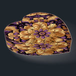 Regal Paarse en Gouden Bloemen Hart Paperweight<br><div class="desc">Regal Paarse en Gouden Bloemen Hart Paperweight</div>