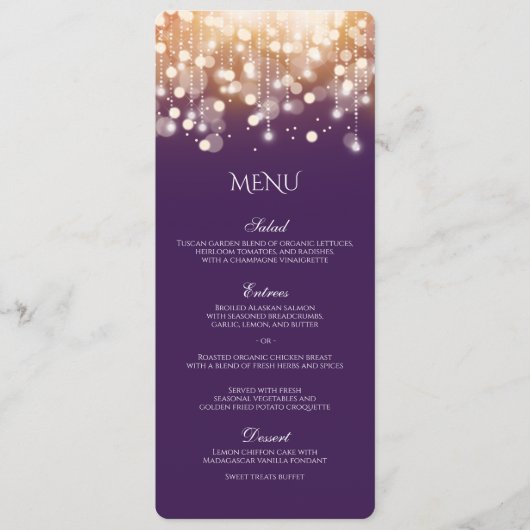 Regal Paarse en gouden bokeh lampen Menu (Voorkant)