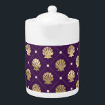 Regal Paarse en gouden Shell porseleinen theepot<br><div class="desc">Regal Paarse en gouden Shell porseleinen theepot</div>