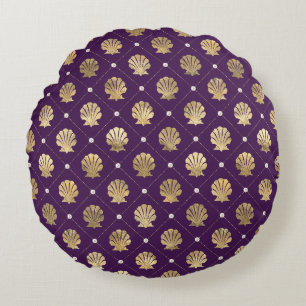 Regal Paarse en Gouden Shell Ronde Sierkussen Rond Kussen