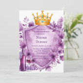 Regal Paarse Floral Crest Bachelorette Party Kaart (Staand voorkant)