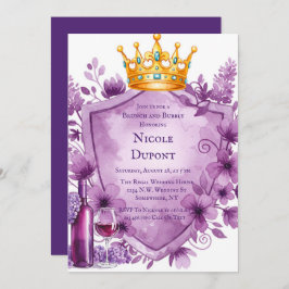 Regal Paarse Floral Crest Bachelorette Party Kaart