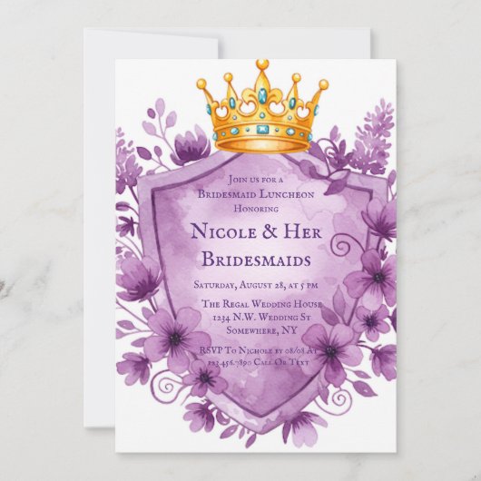 Regal Paarse Floral Crest Bachelorette Party Kaart (Voorkant)