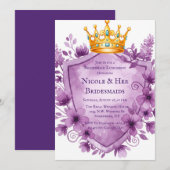 Regal Paarse Floral Crest Bachelorette Party Kaart (Voorkant / Achterkant)