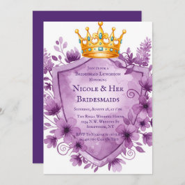 Regal Paarse Floral Crest Bachelorette Party Kaart