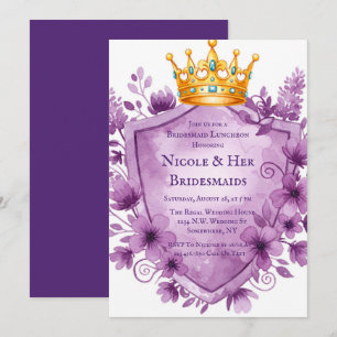 Regal Paarse Floral Crest Bachelorette Party Kaart