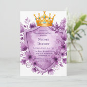 Regal Paarse Floral Crest Bachelorette Party Kaart (Staand voorkant)