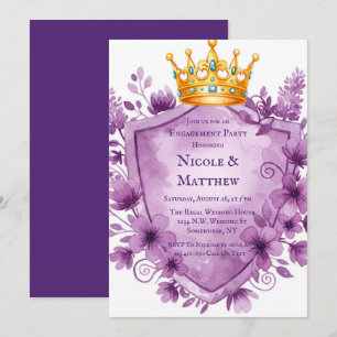 Regal Paarse Floral Crest Engagement Party Kaart