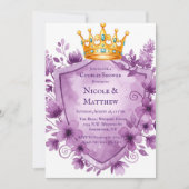 Regal Paarse Floral Crest Wedding Kaart (Voorkant)