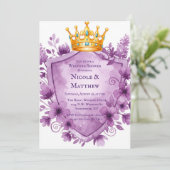 Regal Paarse Floral Crest Wedding Kaart (Staand voorkant)