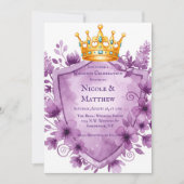 Regal Paarse Floral Crest Wedding Kaart (Voorkant)