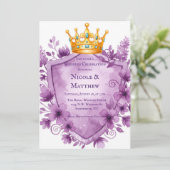 Regal Paarse Floral Crest Wedding Kaart (Staand voorkant)