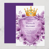 Regal Paarse Floral Crest Wedding Kaart (Voorkant / Achterkant)