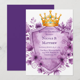 Regal Paarse Floral Crest Wedding Kaart