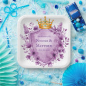 Regal Paarse Floral Crest Wedding Papieren Bordje (Feest)