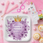 Regal Paarse Floral Crest Wedding Papieren Bordje (Feest)