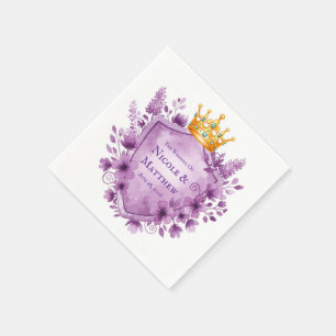 Regal Paarse Floral Crest Wedding Servet