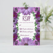 Regal Paarse Floral Wedding RSVP Kaartje (Staand voorkant)