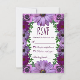 Regal Paarse Floral Wedding RSVP Kaartje
