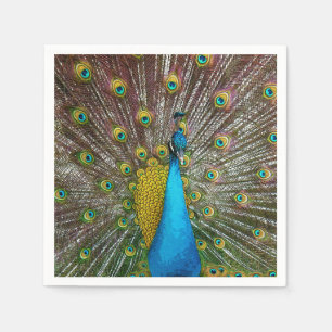 Regal Peacock Bird met Blauwgroen en Gold Plumage Servet