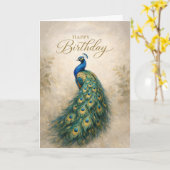 Regal Peacock Birthday Elegance Kaart (Gele Bloem)