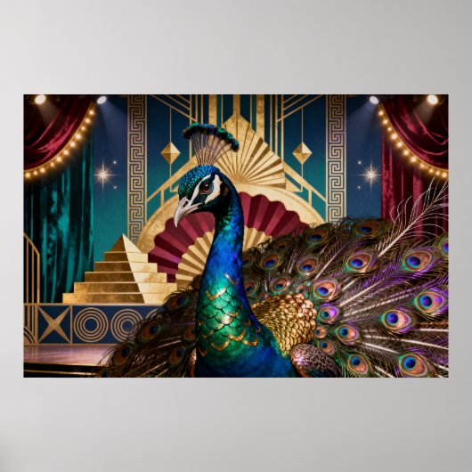 Regal Peacock in Golden Grandeur: A Majestic  Poster (Voorkant)
