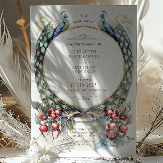 Regal Peacock thema bruiloft Kaart