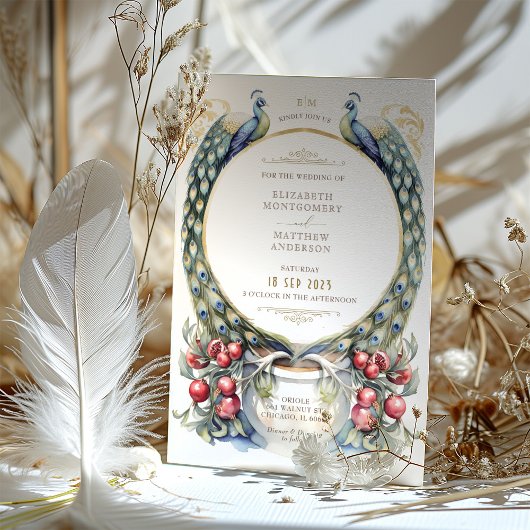 Regal Peacock thema bruiloft Kaart