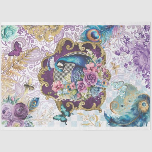 Regal Peacock Victoriaans Ephemera Decoupage Papie Tissuepapier (Voorkant)