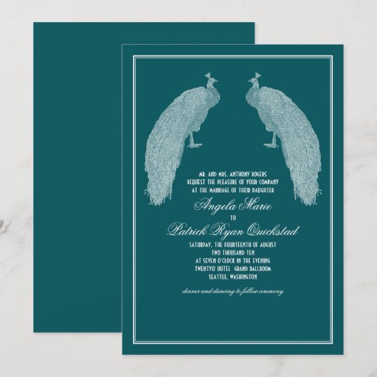 Regal Peacocks Wedding Invitation Kaart (Voorkant / Achterkant)