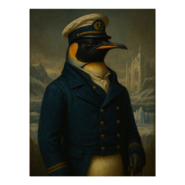 Regal Penguin Naval Captain Portrait - Vintage Perfect Poster