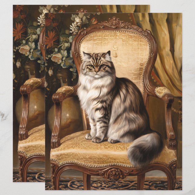 Regal Persian Cat  Art Scrapbook Papier (Voorkant / Achterkant)