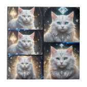 Regal Perzisch Wit pluizig kat fotocollage, Tegeltje (Voorkant)