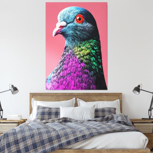 Regal Pigeon Majesty Levendig Realistisch Vogelpor Canvas Afdruk (Insitu (Slaapkamer))