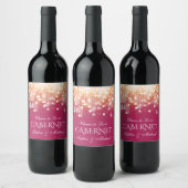 Regal Pink en Gold Bokeh Lights Wijn Etiket (Flessen)