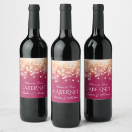 Regal Pink en Gold Bokeh Lights Wijn Etiket