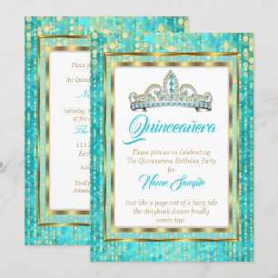 Regal Princess Blauw Turkoois Quinceanera Goud Wit Kaart