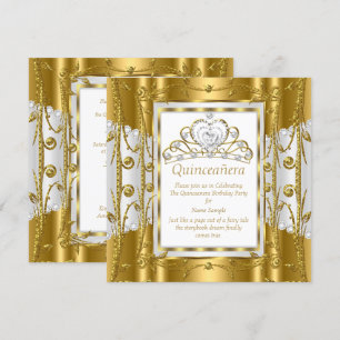 Regal Princess Quinceanera 15th Gold White Tiara Kaart