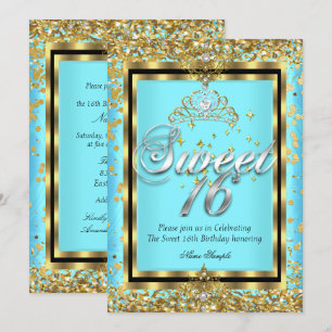 Regal Princess Sweet 16 Goud Turkoois Blauw Feest Kaart