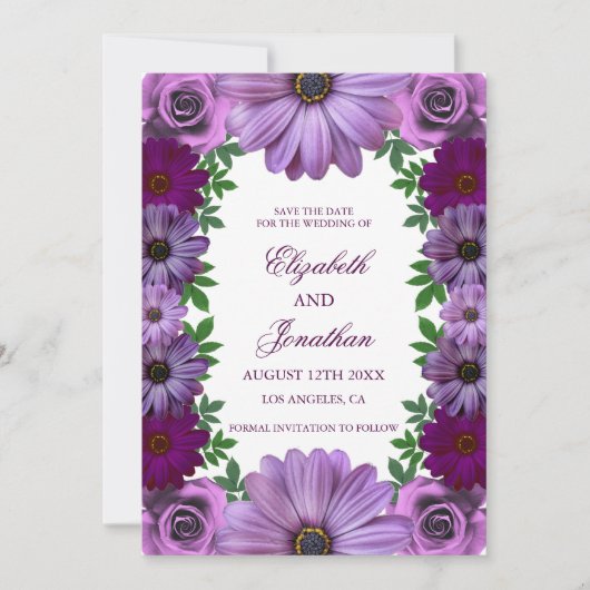 Regal Purple Floral Wedding Save The Date (Voorkant)