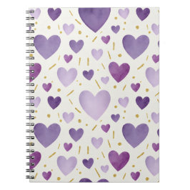 Regal Purple Watercolor Hearts Notitieboek