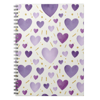 Regal Purple Watercolor Hearts Notitieboek
