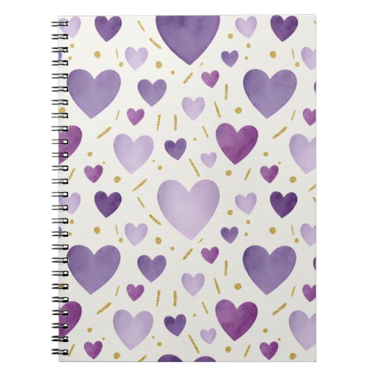 Regal Purple Watercolor Hearts Notitieboek (Voorkant)