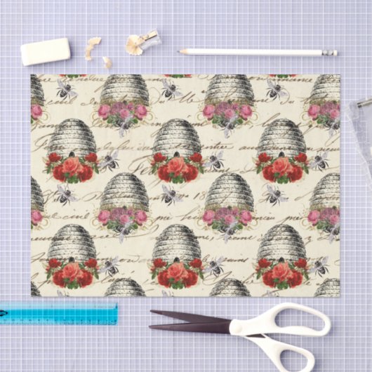 Regal Queen Bee, Beehive & Red Roses Tissuepapier (Craft)