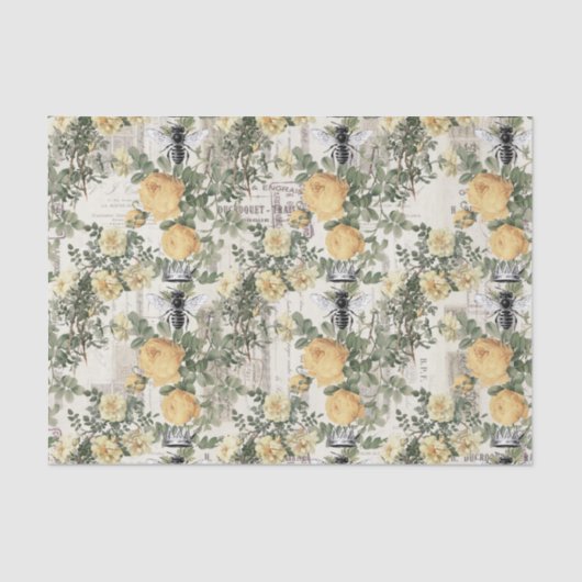 Regal Queen Bee W/Yellow Roses op Fench Paper Tissuepapier (Voorkant)